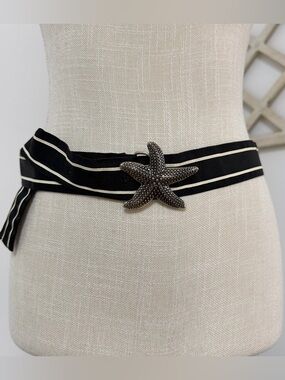 Vintage Fabric Belt Sea Star Buckle Nautical Boho Statement Belt Retro